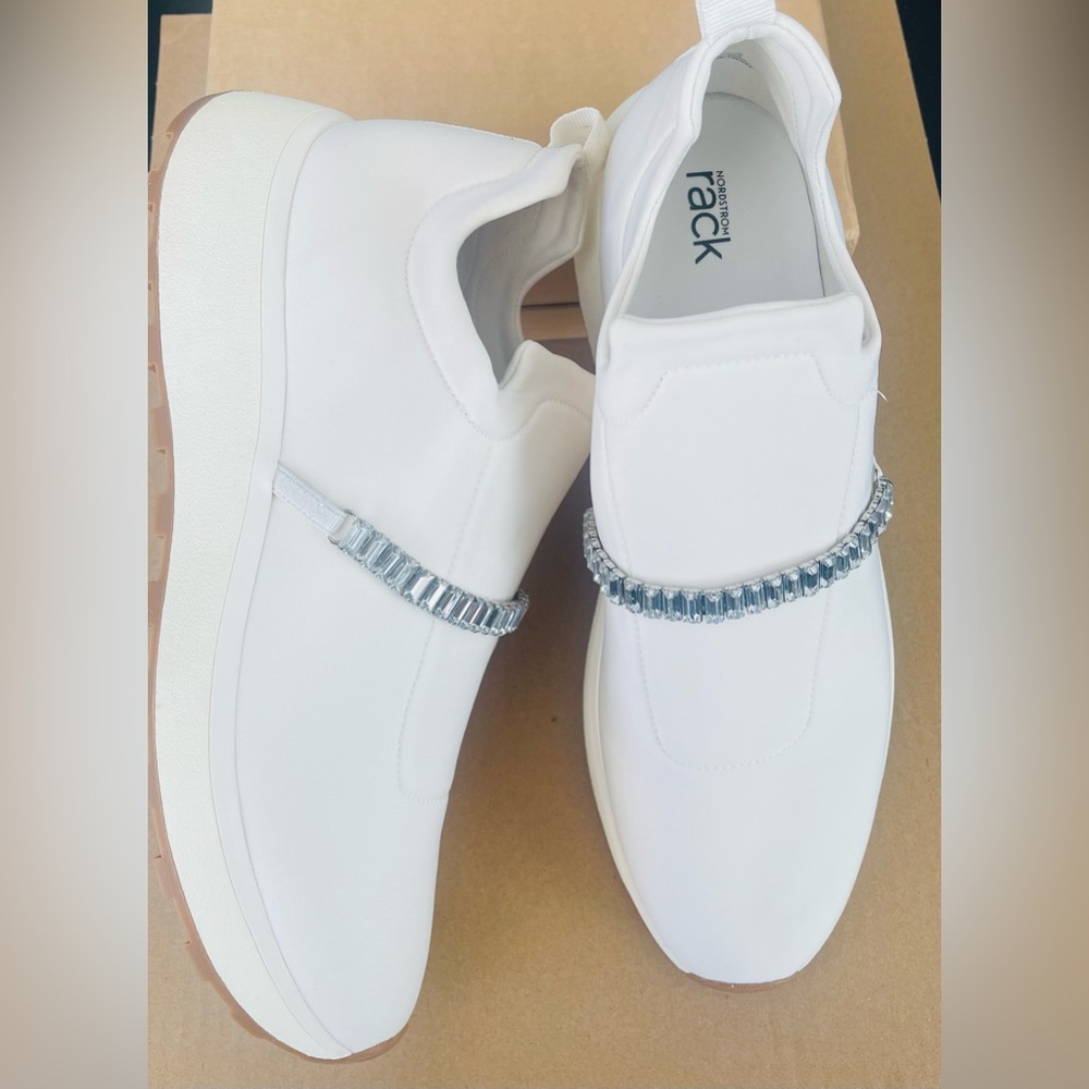 Nordstrom White Sneakers with Silver Embellishments